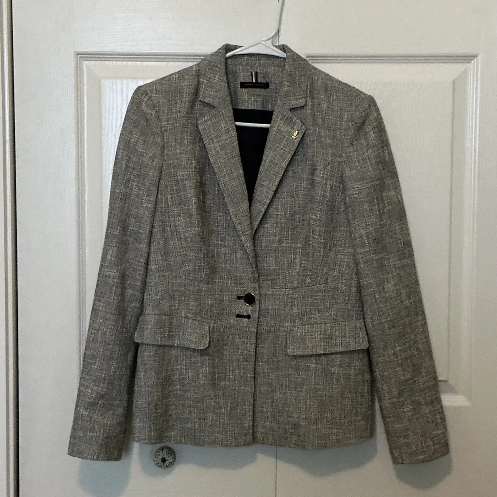 Tommy Hilfiger Women's Classic Blue/Beige Tweed Blazer